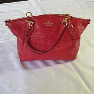 Coach Kelsey Red Pebbled Leather Shoulder Satchel with Gold Hardware